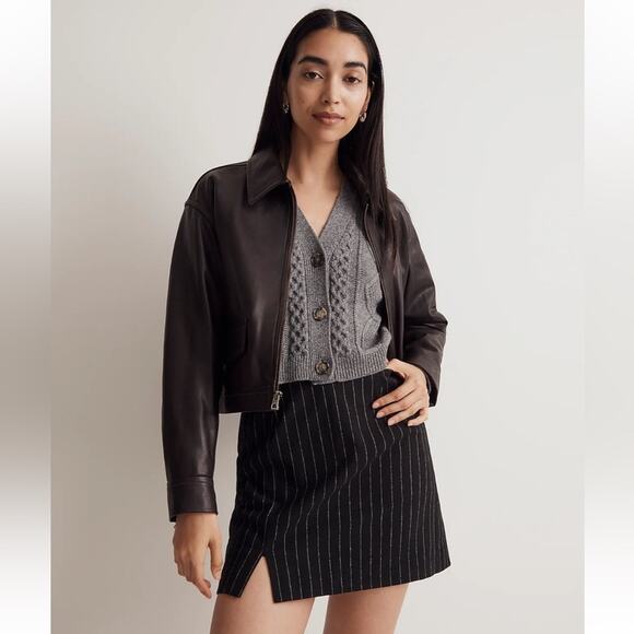 Madewell Wool-Blend Mini Skirt in Almost Black Pinstripe Size 8 - Picture 6 of 9